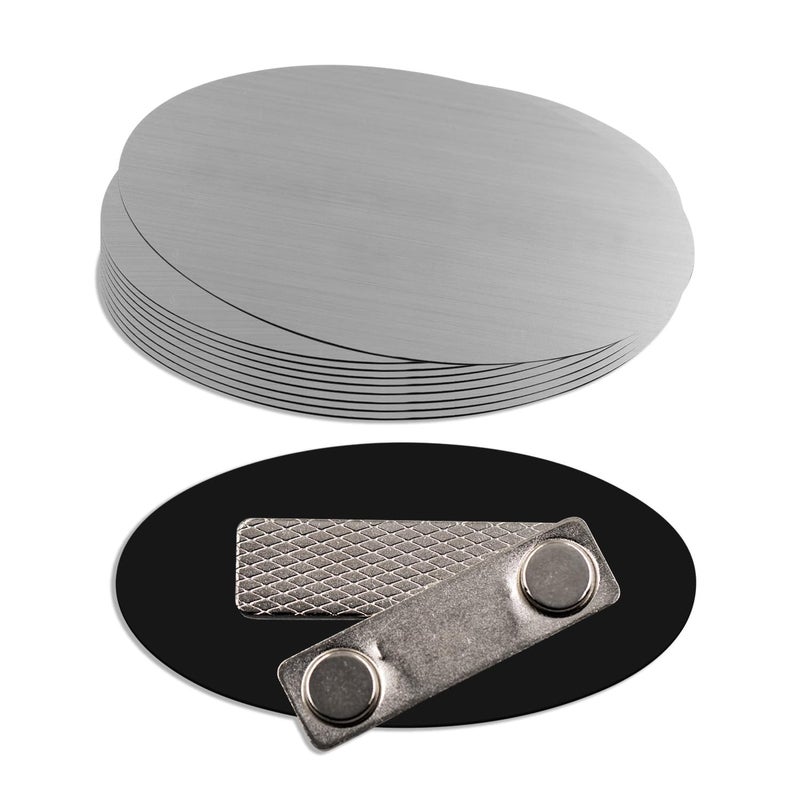 All Quality Oval Name Badge Blanks with Magnet - 10 Pack (Brushed Silver) - Image 1